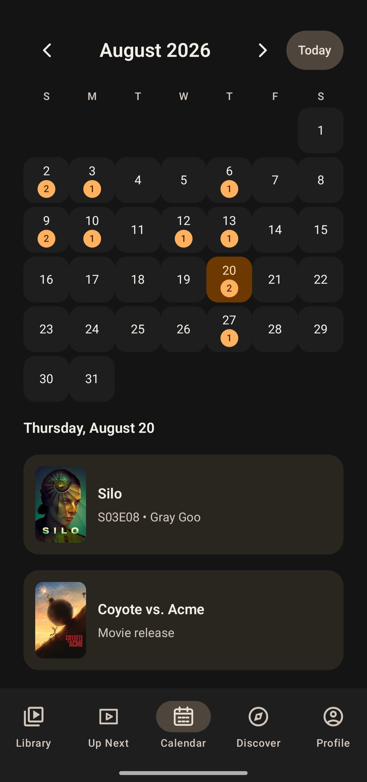 Series Organizer+ Android calendar screen