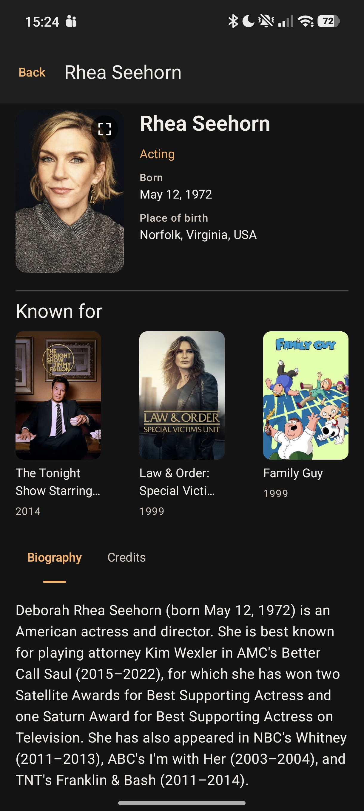 Series Organizer+ Android cast biography screen