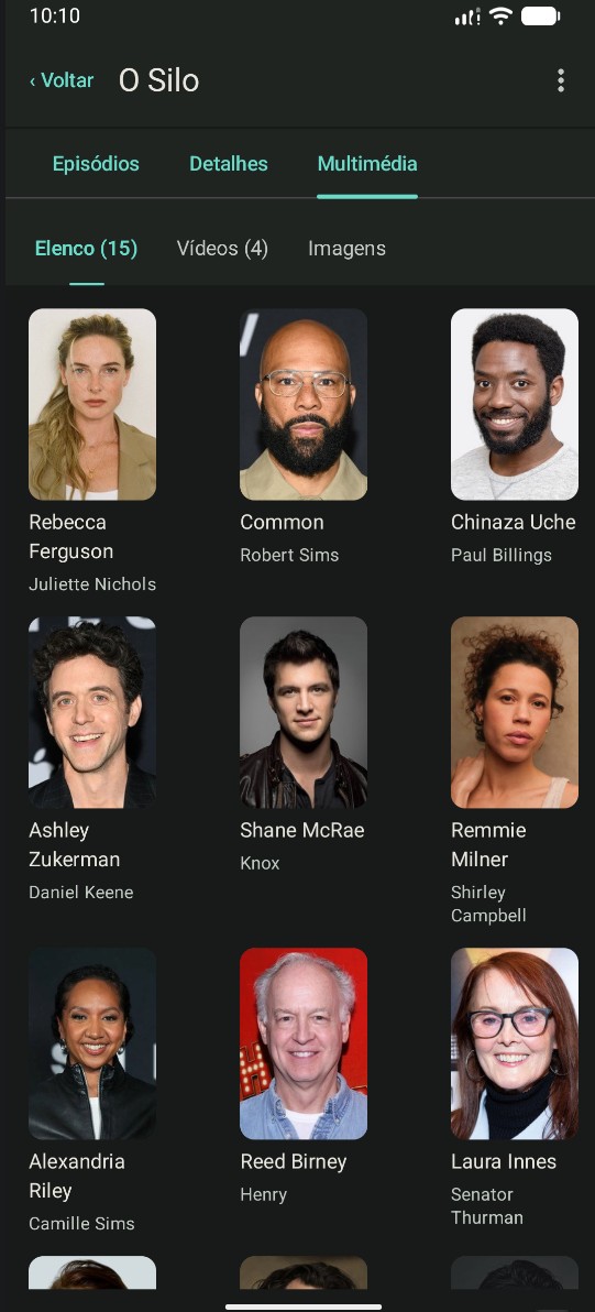 Ecrã de elenco e multimédia do Series Organizer+